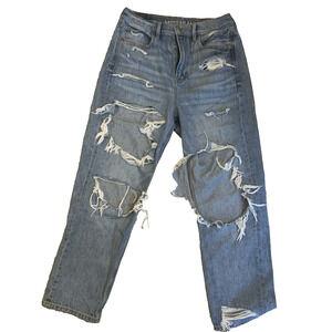 American Eagle Mom Jeans Size 8 High Rise Distressed Ripped Denim NWOT